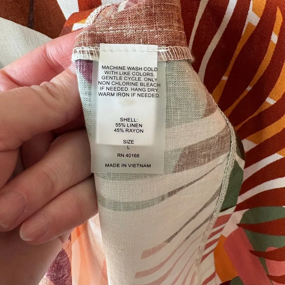 Vitamin A Tropical Linen Blend Button‎ Front Shirt Leafy Resort Aesthetic Size L